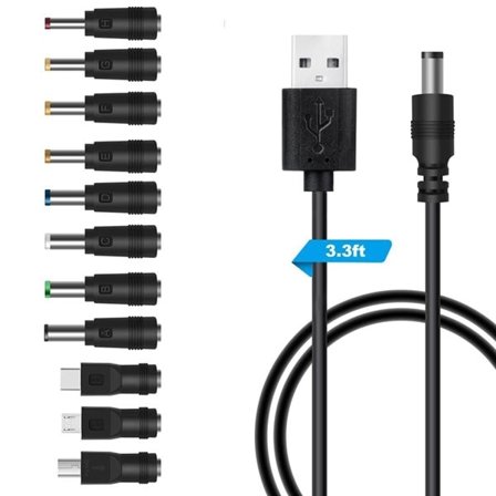 11in1 Virtajohto USB:llä ja 11 eri sovittimella 5V-laitteille