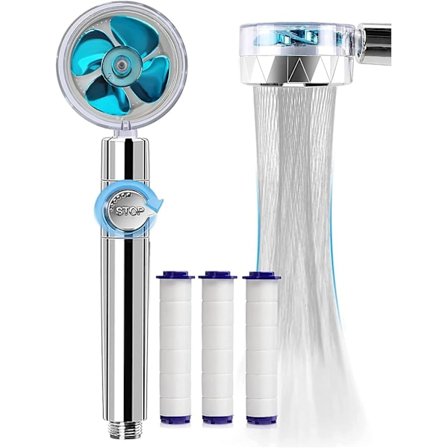 Dusjhode, anti-kalk dusjhode Økonomisk dusjhode Høytrykksfilter 3-trinns filtersystem, utskiftbart 3-lags PP bomullsfilter (blå)