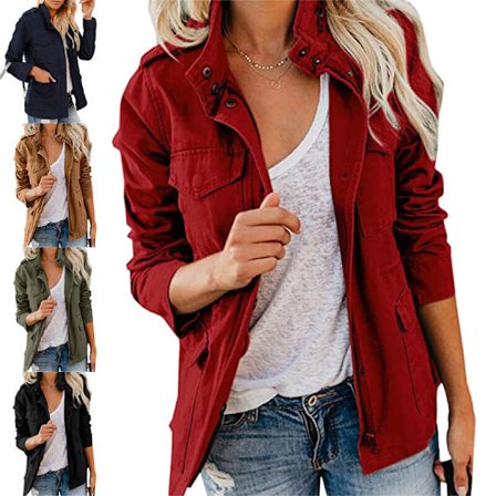 Kvinder med lommer frakke trykknapper militærjakke Y