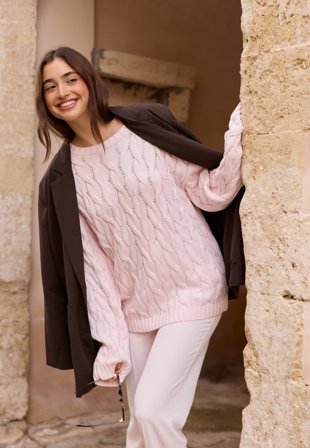 BUBBLEROOM - Cable Knitted Sweater - Light pink