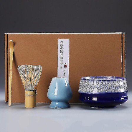 4-delt Tradisjonelt Matcha Gavesett Bambus Keramisk Matchabolle Med VispBY