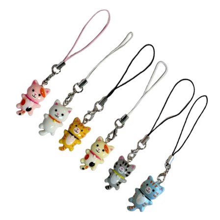 Sød nøglering med kat i resin, bedårende tegneserie-kattedyr, anti-strop til telefon