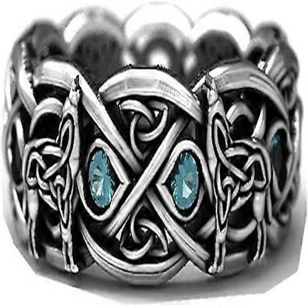 Sormus miehille, Vintage Celtic Wolf Topaz Ristisormus, Norjalainen Viikinki Susi Toteemi Sormus, Talismaani Seossormus