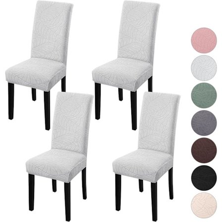 4-pakning Stretch Vaskbare Spisestuestoltrekk, Avtakbare, Kompatible med Ulike Merker, Lysegrått Løvmønster