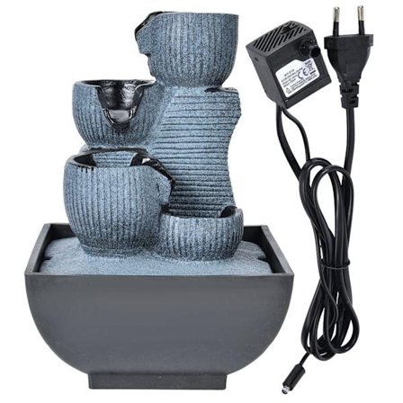 Skrivebordsfontæne i harpiks med LED-lys, unik landskabsdekoration til hjemmet, 220V EU-stik