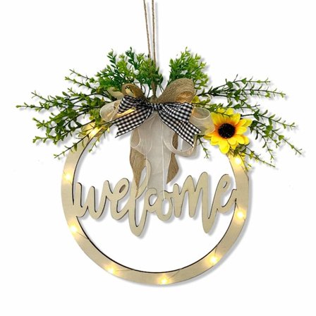 Tervetuloa-kyltti etuovelle, 30 cm / 11,8 tuuman seppeleet keinotekoisella kasvinauhalla, seppeleet kodin puutarhaan, häihin, joulujuhliin (LED-