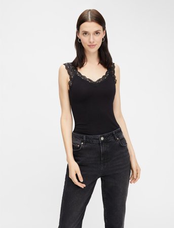 Pieces Pcbarbera Lace Top Jrs Noos Bc - Black - M