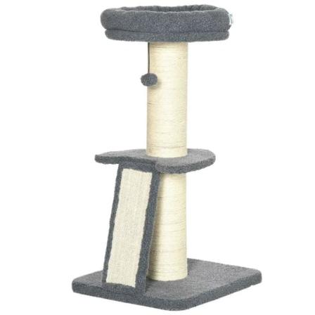 Rootz-skrabestolpe - Én platform - Hængende legebold - Sisal - Mørkegrå + Cremehvid - 48 x 48 x 92 cm