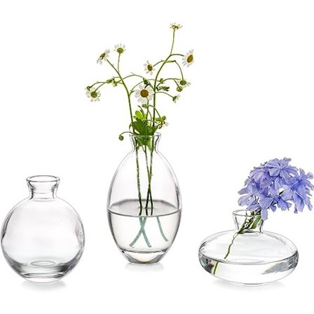 Klar Glas Bud Vase, 3 stk/sæt Moderne Dekorative Små Mini Blomster Vaser Kort Minimalistisk Æstetisk Hjem Decor Vintage Sød Håndlavet Lille Bryllup 
