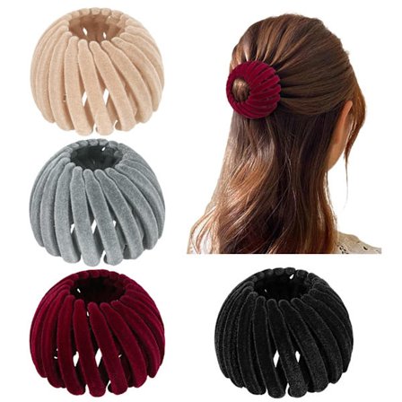 4 stk. fuglereir-hårklemmer i fløyel, utvidbar hestehaleholder, knuteverktøy, knute, lat fuglereir-plate, hårnål for kvinner og jenter