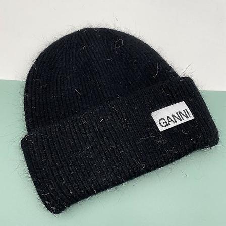 Stickad Herr Dam Ganni Vinter Varm Cap Manschettstickad Stretch Beanie Hatt black