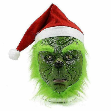 Julegrinch Full Hode Latex Maske Julehatt Monster Voksenhansker