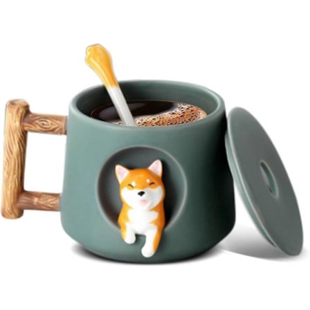 Sød Shiba Inu Kaffekrus 420ml Keramisk Tekop med Låg og Ske Hunde Keramiske Kaffekrus Søde Corgi Hunde Kaffekrus Kop