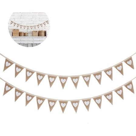 Jute Flag Vimpler Kærlighed Hjerte Trekant Flag Festdekoration til Bryllup Fødselsdagsceremonier Baby Shower Jul 24 Stykker