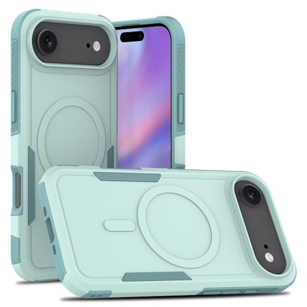 Kompatibel med iPhone 17 Air, magnetisk etui med polstrede hjørner og brudsikkert etui (blågrøn)