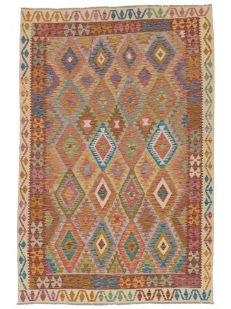 Handgeweven Kelim Afghan Old Style Vloerkleed 202X305 Wol Bruin/Oranje