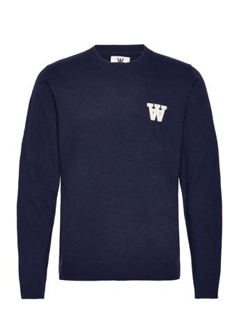 Tay Aa Cs Patch Lambswool Jumper Pullover Marineblå Double A By Wood Wood*Betinget Tilbud