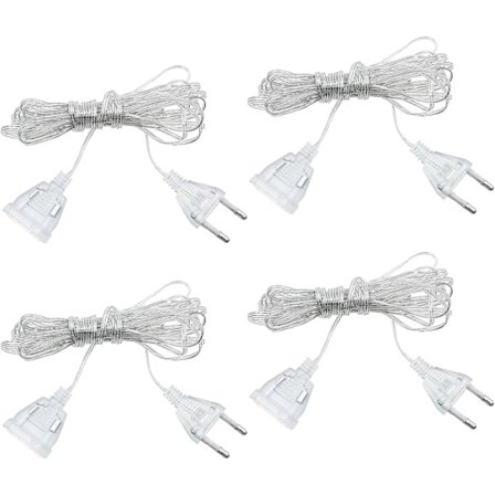 4-pakning 5-meters gjennomsiktig skjøteledning, flat strømskjøteledning, europeisk pluggforlengelse, utendørs LED-lykt