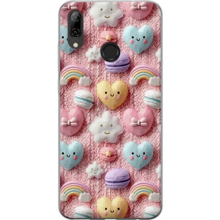 Yhteensopiva Puhelinkuori Huawei P smart 2019 Pastellimotiiivi sydämillä, pilvillä, sateenkaarilla ja makaronseilla vaaleanpunaisella taustalla sulois
