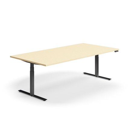 Konferenztisch QBUS höhenverstellbar, 2400x1200 mm, schwarz/Birke