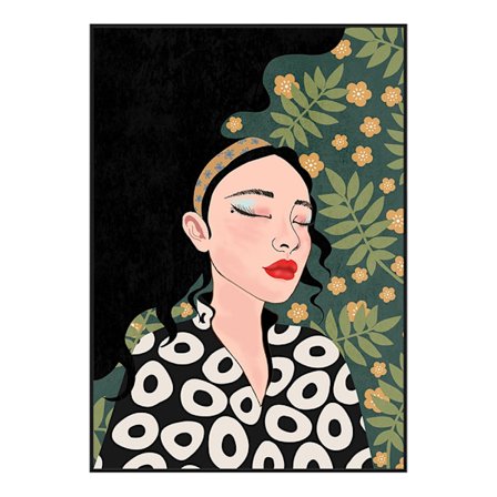 Lærredskunst med botanisk dame – 50x70 cm, flerfarvet