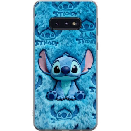 Kompatibel Mobilcover til Samsung Samsung Galaxy S10e Stitch sidder på fluffy blåt mønster med sit ansigt og ører gentaget som tekstur, hvilket sk
