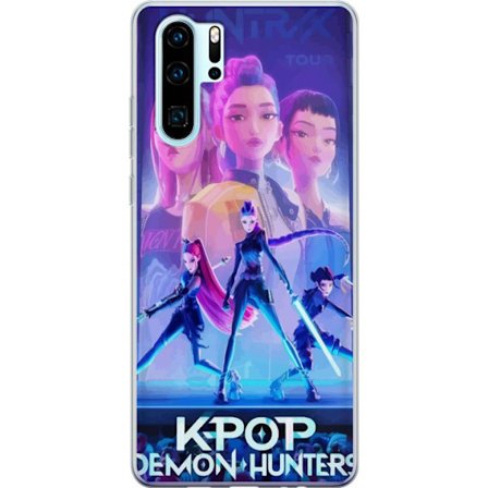 Kompatibelt Mobildeksel til Huawei P30 Pro K-Pop Demon Hunters handling med futuristiske heltinner, neonlys og animeenergi som skaper en dramatisk og