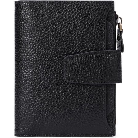 Äkta Läderplånbok för Kvinnor Kompakt Korthållare med RFID-skydd Anti-Stöld Svart