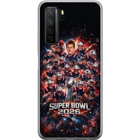 Yhteensopiva Puhelinkuori Huawei P40 lite 5G Super Bowl 2026 juliste, jossa New England Patriots ja NFL-mestaruuspalkinto räjähtävän urheilullisessa
