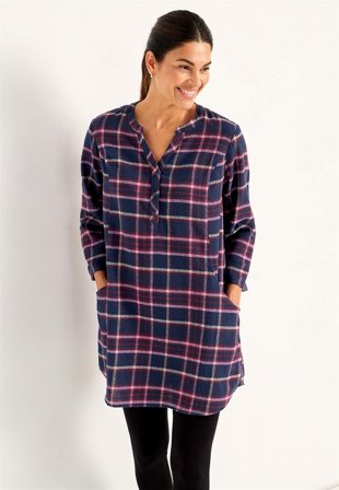 Cellbes of Sweden - Tunika i flanell med fickor - blå / rutig - för damer - 50/52