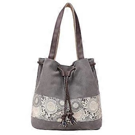 Naisten Retro Kangas Käsilaukku Suuri Messenger Rento Matka Kukkarolaukku Olkalaukku, 1kpl - harmaa