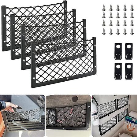 4 st Bilförvaringsnät Husbil, Elastiska Förvaringsnät Med Plastram, För Husvagn, Bil, Båttillbehör (svart)
