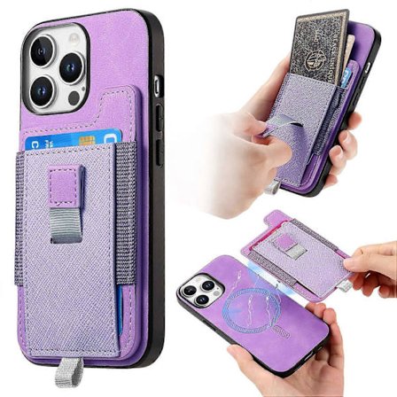 Skin-Touch-deksel i lær TPU med avtakbar kortlomme for iPhone 16 Pro - Brun