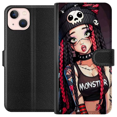 Kompatibel Tegnebogsetui til Apple Apple iPhone 13 Gotisk monsterpige illustration med flettede hår, kraniehue og punk stil farverigt mørkt kunstmot