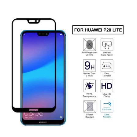 Huawei P20 Lite Heltäckande HD Skärmskydd Kolfiber Härdat Glas svart