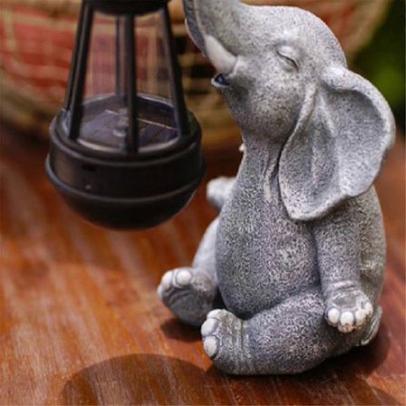 Elefant Solcellelampe Dekor Vanntett Solid Resin Håndverk Elefant Ornament Statue Hage Balkong G