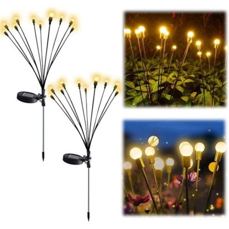 Tdbest Firefly Solar Pathway Lights, 2-pack solcellslampor för trädgård, LED-eldjuga