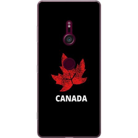 Yhteensopiva Puhelinkuori Sony Sony Xperia XZ3 Graafinen vaahteralogo punaisella mustaa taustaa vasten, jossa on selkeä Kanada-viittaus ja minimalist