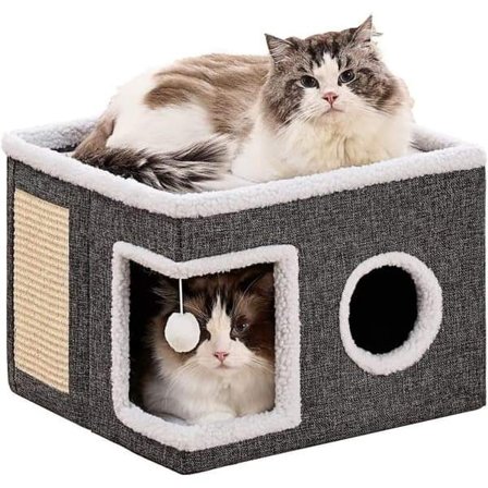 Cat Bed - Cat Cave with Plush Ball and Scratching Pad, Collapsible Cat House 41×41×32 cm