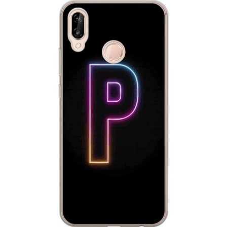 Kompatibel Mobilcover til Huawei Huawei P20 lite Minimalistisk neonbogstav P i farvegradient og lyseffekt mod sort baggrund i digital neonstil