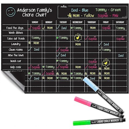 Ny Magnetisk Svart Whiteboard Anslagstavla för Flera Barn och Vuxna: Kylskåp 17x12" - Daglig Ansvar Belönings Svart Tavla för Småbarn eller Tonåring