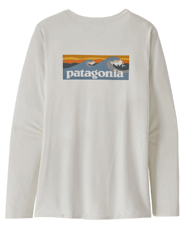 Patagonia W's L/S Cap Cool Daily Graphic Shirt - Waters Boardshort Logo Light Plume Grey: White