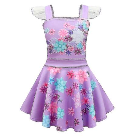 Flickor Encanto Kostym Barnklänning Peruker Rekvisita Karnevalsfest Finklänning Isabella Dress