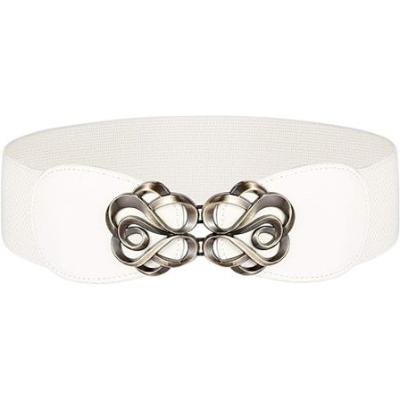 Elastisk vintage bælte til damer, bredt taljebælte til kjoler, hvid