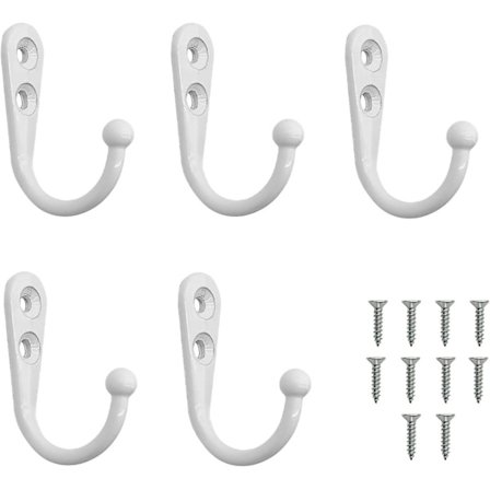 Klädkrokar, 5 st enkla klädkrokar med 10 skruvar väggmonterade klädkrokar i metall för kök badrum, vit