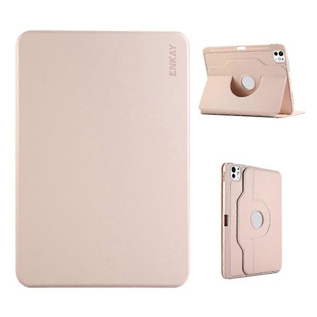 Stativfodral för iPad Pro 13 (2024) TPU+PU Auto Wake/Sleep 360 Graders Rotation Tablet Cover - Rosa