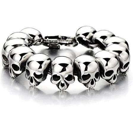 Herre rustfritt stål stort hodeskalle lenkearmbånd Biker gotisk stil