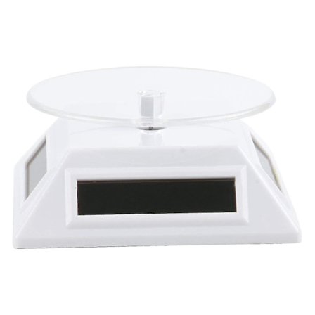 Valkoinen aurinko- ja paristokäyttöinen pyörivä tuoteteline