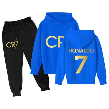 Xbi- CR7 Ronaldo Barn Gutter Casual Treningsoverall Fotball Genser med hettegenser Treningsbukser Pullover Antrekk