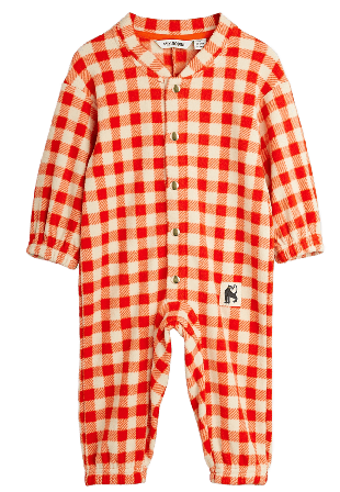 Mini Rodini Gingham Fleece Baby Overall Ytterplagg Unisex Röd 92/98